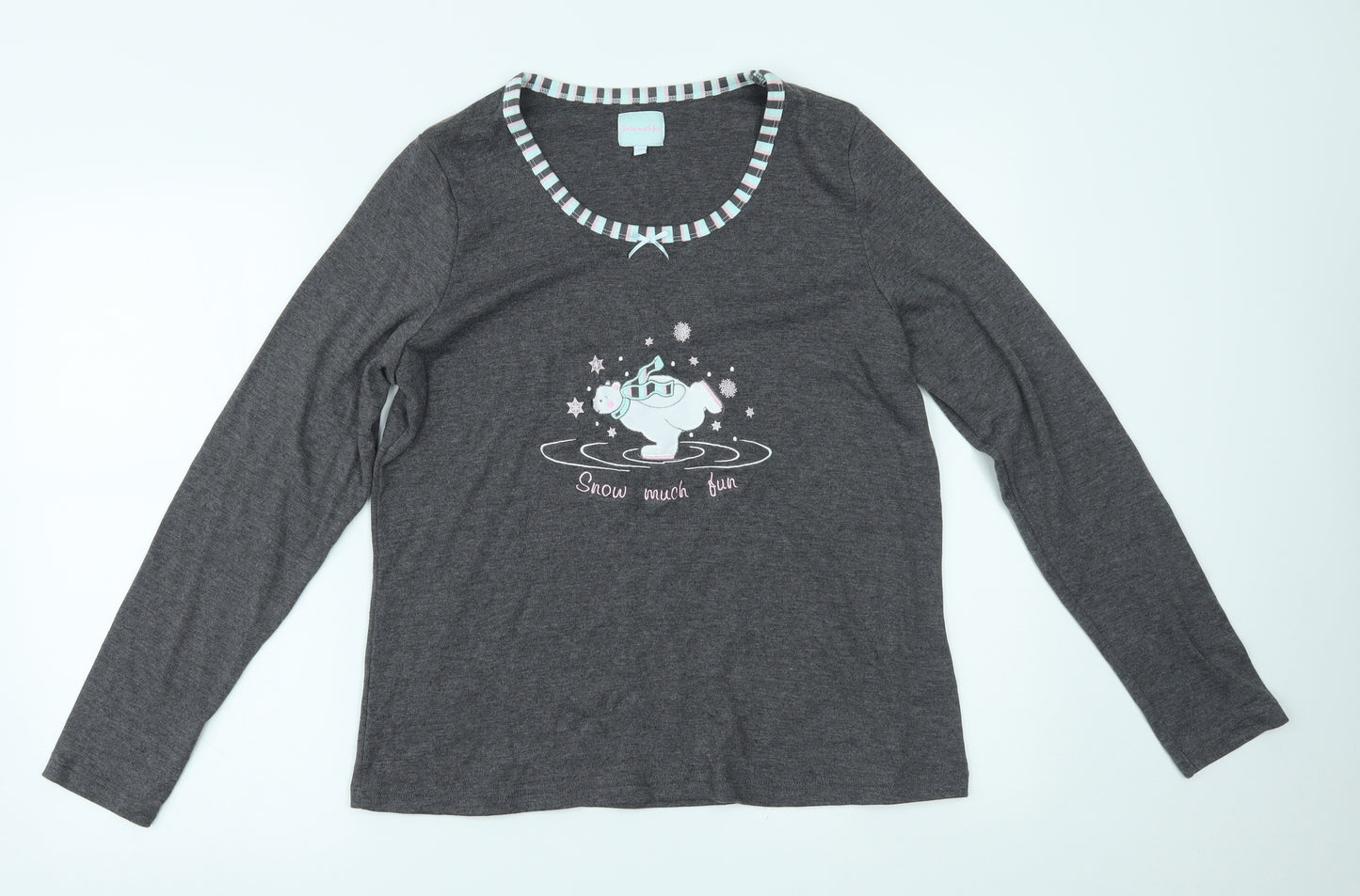 snow much fun Womens Grey Solid  Top Pyjama Top Size 20