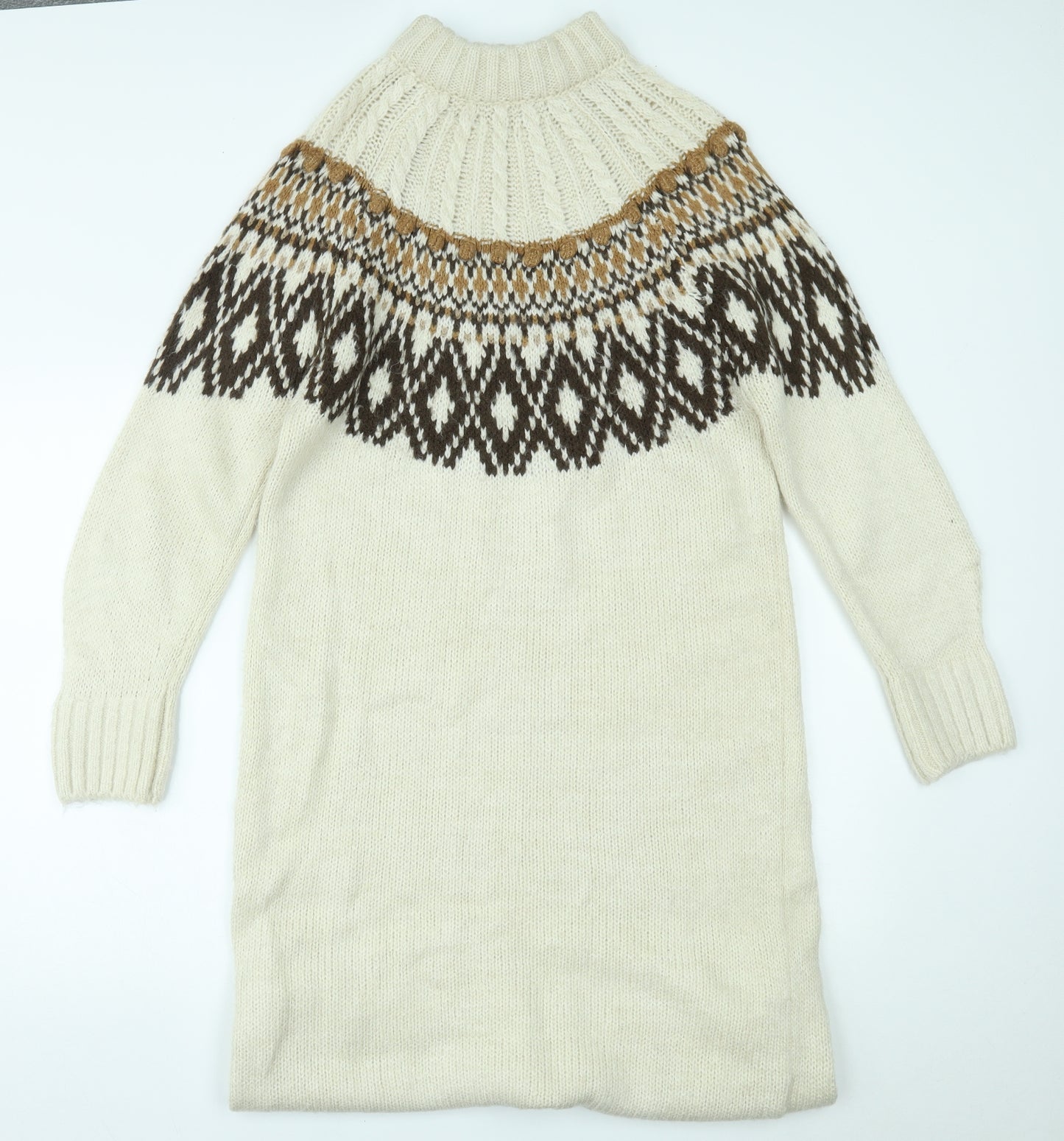 NEXT Womens Ivory Fair Isle  Jumper Dress  Size M