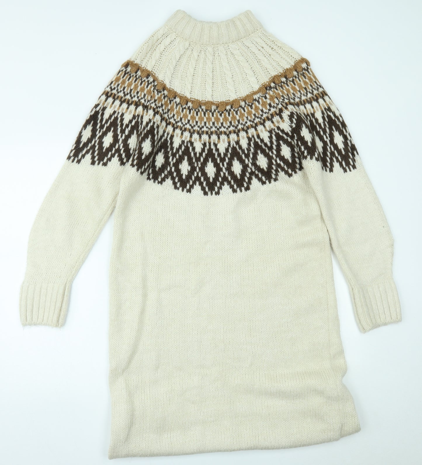NEXT Womens Ivory Fair Isle  Jumper Dress  Size M
