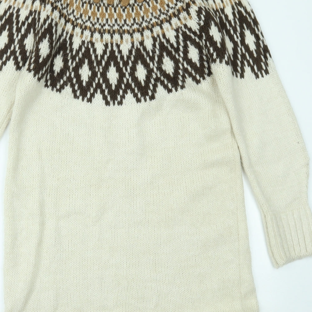 NEXT Womens Ivory Fair Isle  Jumper Dress  Size M