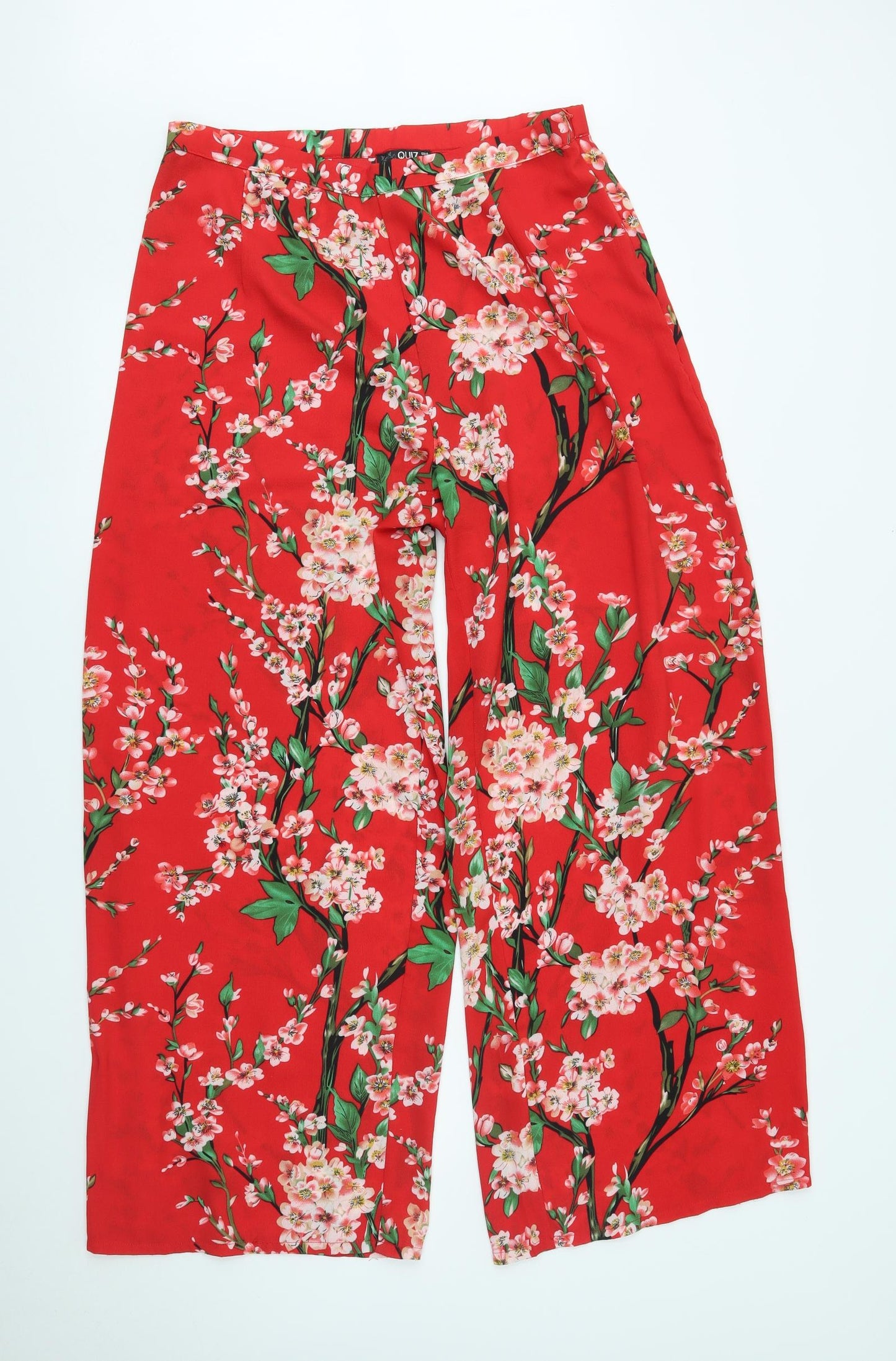 Quiz Womens Red Floral  Trousers  Size 14 L29 in