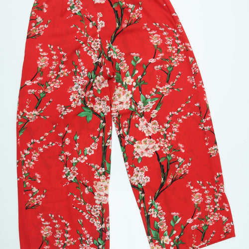 Quiz Womens Red Floral  Trousers  Size 14 L29 in