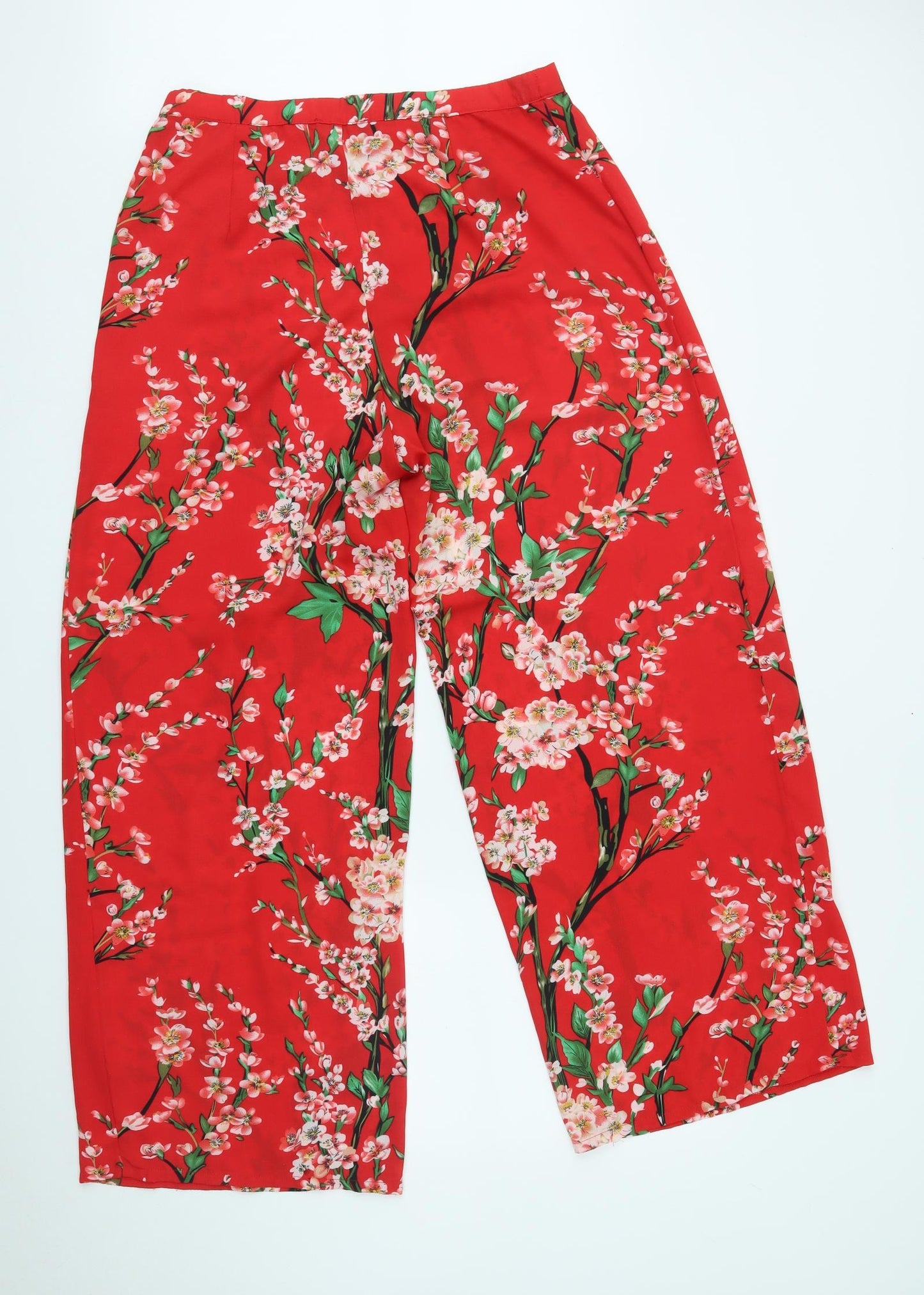 Quiz Womens Red Floral  Trousers  Size 14 L29 in