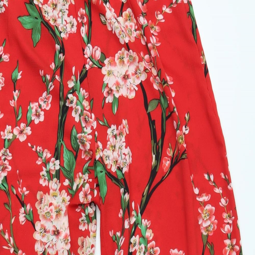 Quiz Womens Red Floral  Trousers  Size 14 L29 in