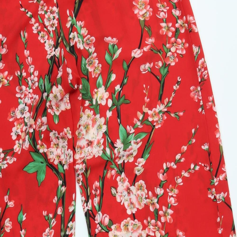 Quiz Womens Red Floral  Trousers  Size 14 L29 in