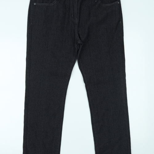 Preworn Womens Black  Denim Straight Jeans Size 16 L25 in