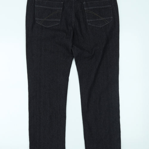 Preworn Womens Black  Denim Straight Jeans Size 16 L25 in