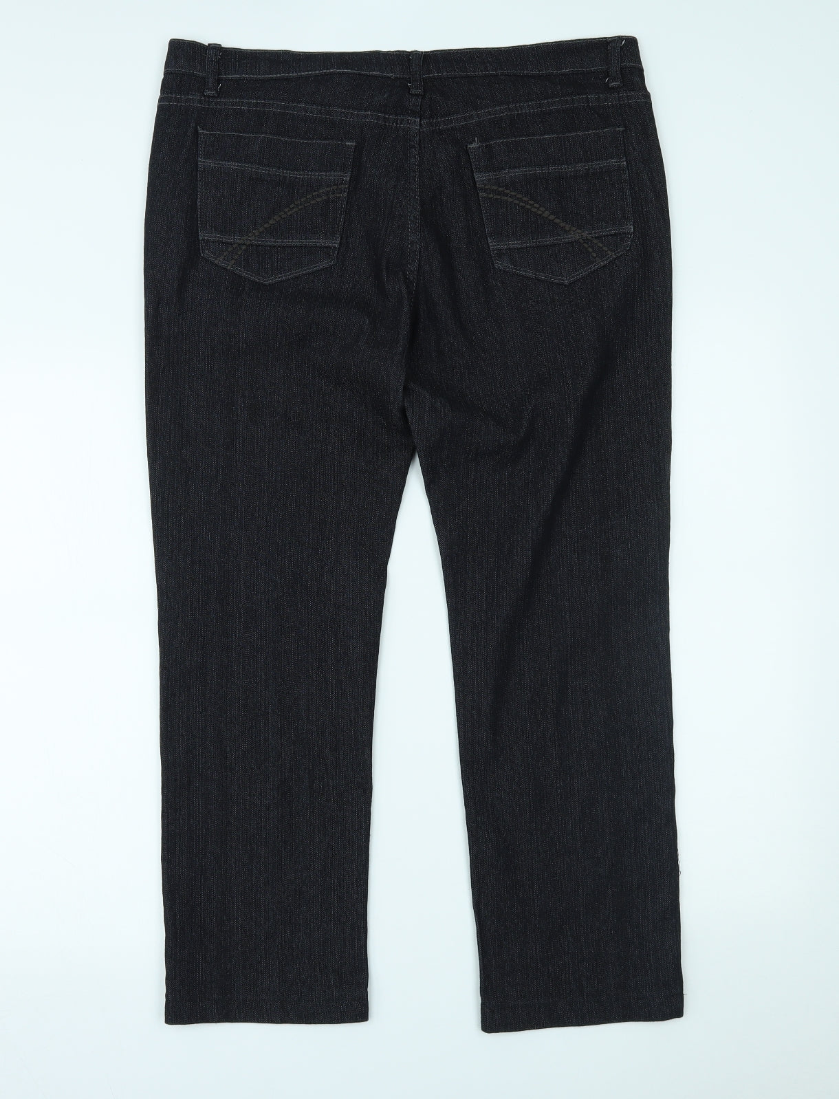 Preworn Womens Black  Denim Straight Jeans Size 16 L25 in