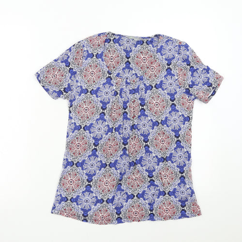 M&S Womens Blue Geometric  Basic T-Shirt Size 8