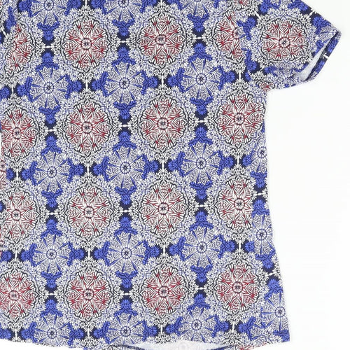 M&S Womens Blue Geometric  Basic T-Shirt Size 8