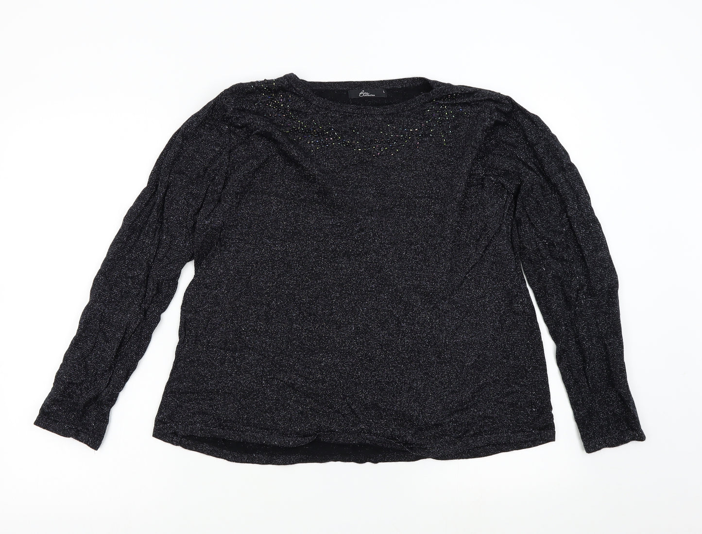 BM Collection Womens Black  Knit Pullover Jumper Size L