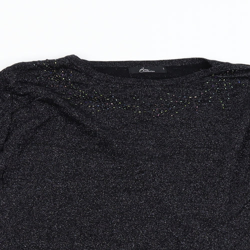 BM Collection Womens Black  Knit Pullover Jumper Size L