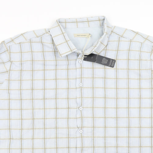 John Rocha Mens Blue Check   Button-Up Size 2XL