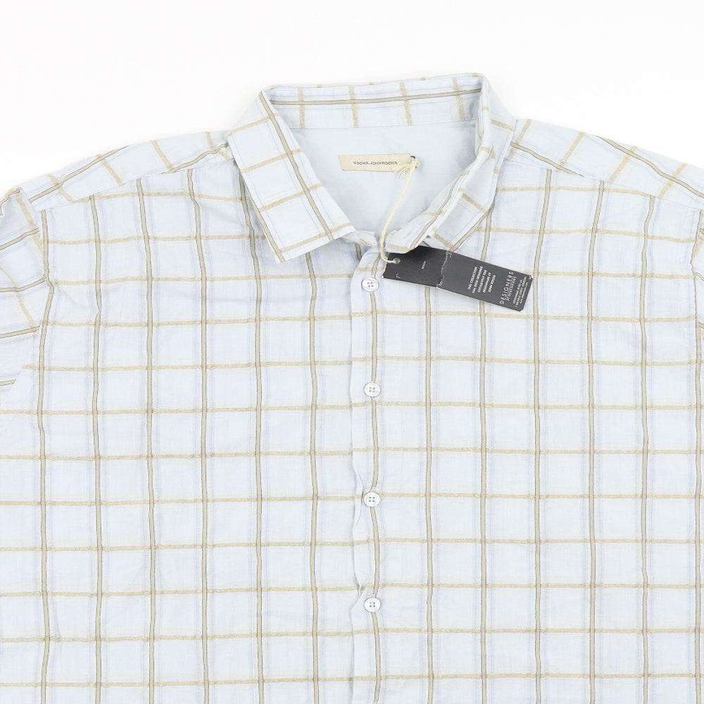 John Rocha Mens Blue Check   Button-Up Size 2XL