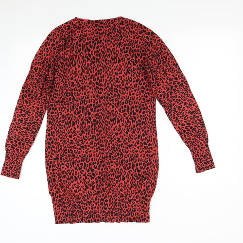Dorothy Perkins Womens Red Animal Print Knit Jumper Dress  Size 14