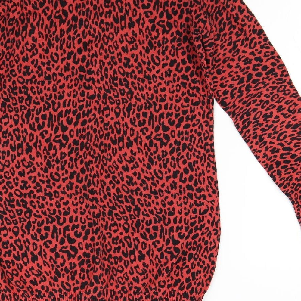 Dorothy Perkins Womens Red Animal Print Knit Jumper Dress  Size 14