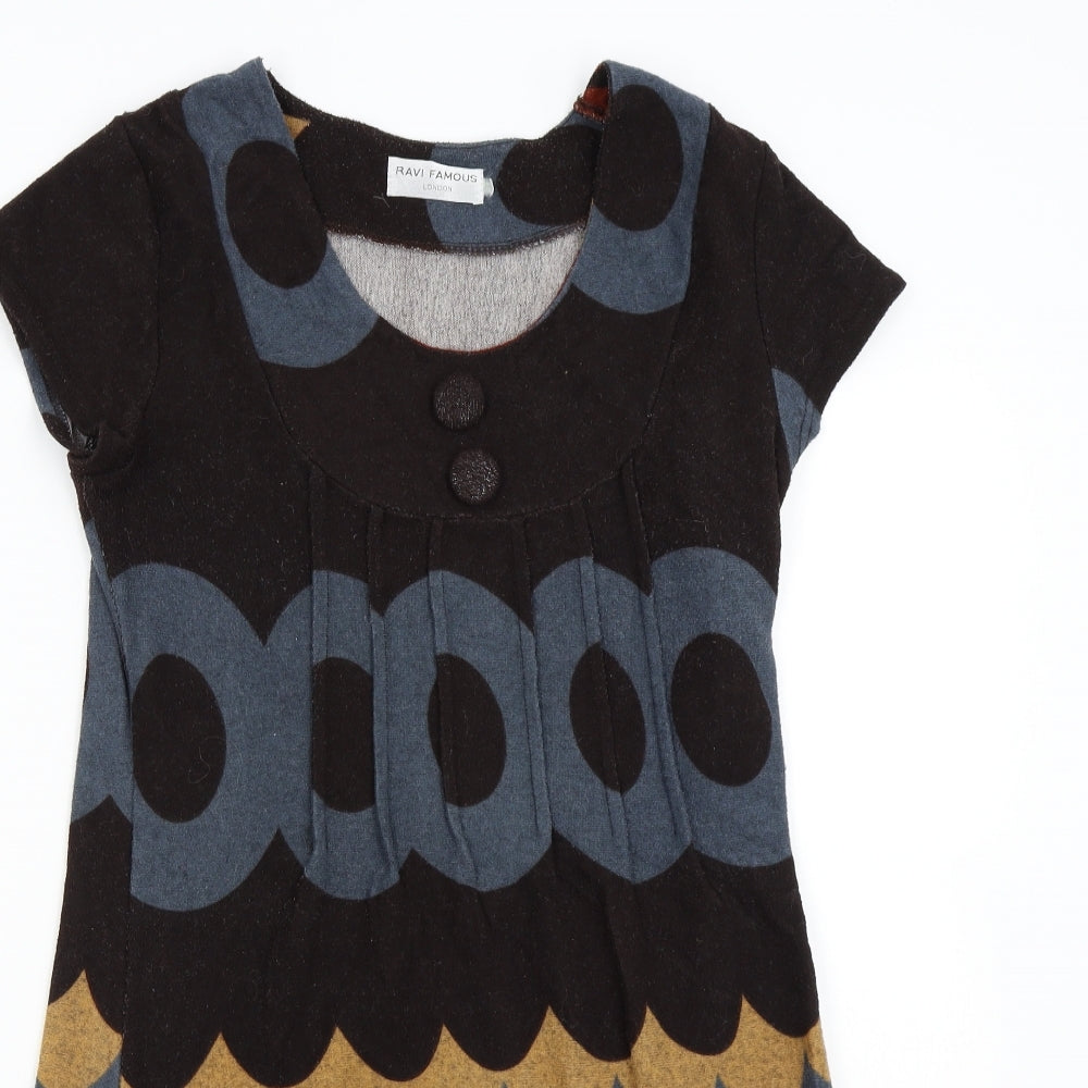 Ravi Famous Womens Multicoloured Geometric Knit Jumper Dress  Size S