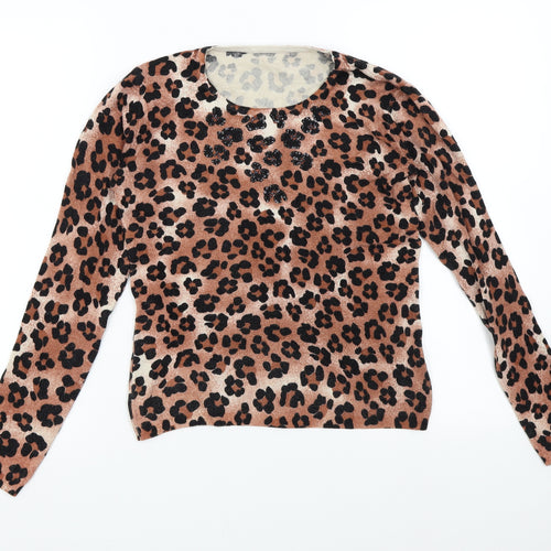 Preworn Womens Brown Animal Print Knit Pullover Jumper Size L