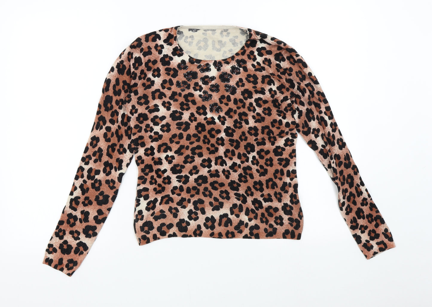 Preworn Womens Brown Animal Print Knit Pullover Jumper Size L