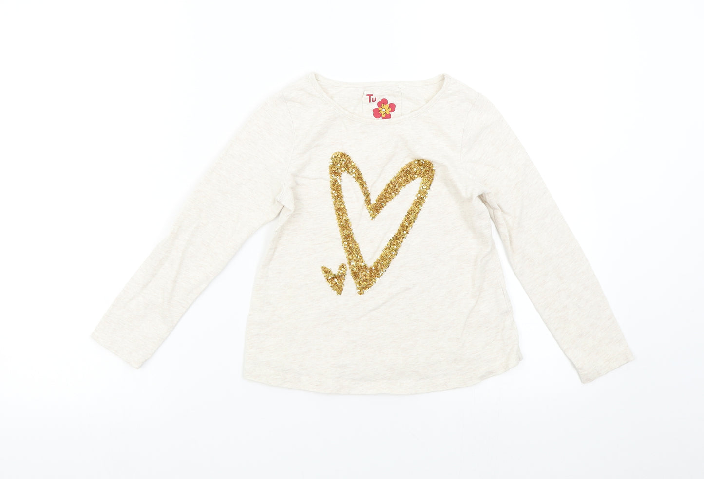 TU Girls Beige   Basic T-Shirt Size 7 Years  - Heart