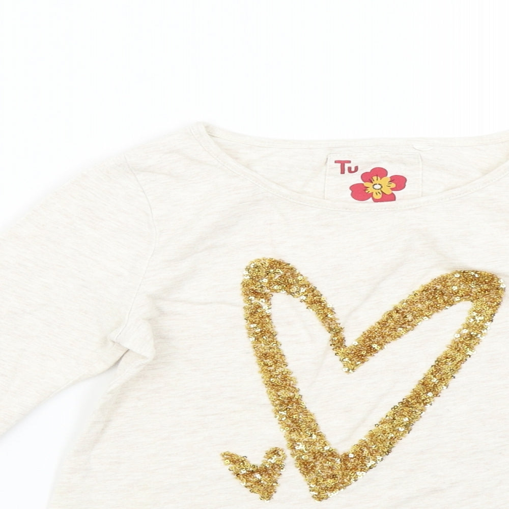 TU Girls Beige   Basic T-Shirt Size 7 Years  - Heart