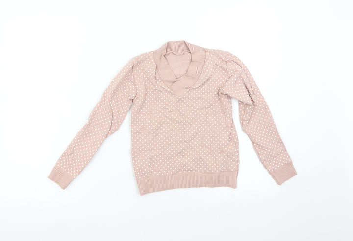 Maria Chaves Girls Pink Polka Dot Knit Pullover Jumper Size M