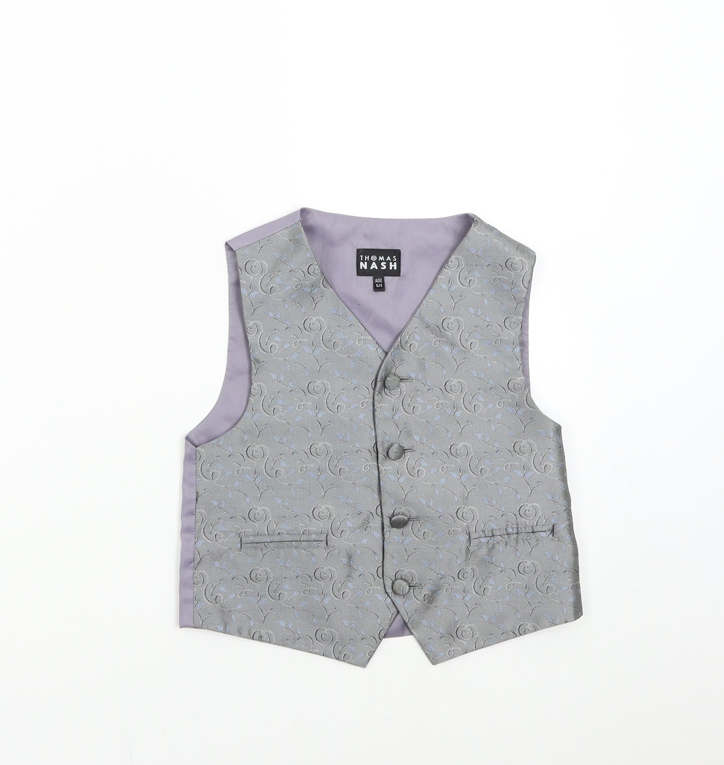 Thomas Nash Boys Grey Floral  Gilet Waistcoat Size 5-6 Years