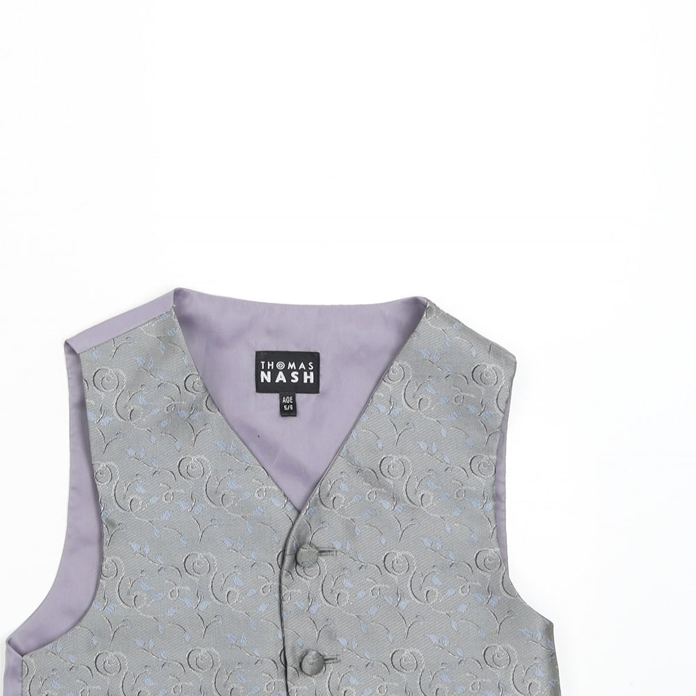 Thomas Nash Boys Grey Floral  Gilet Waistcoat Size 5-6 Years