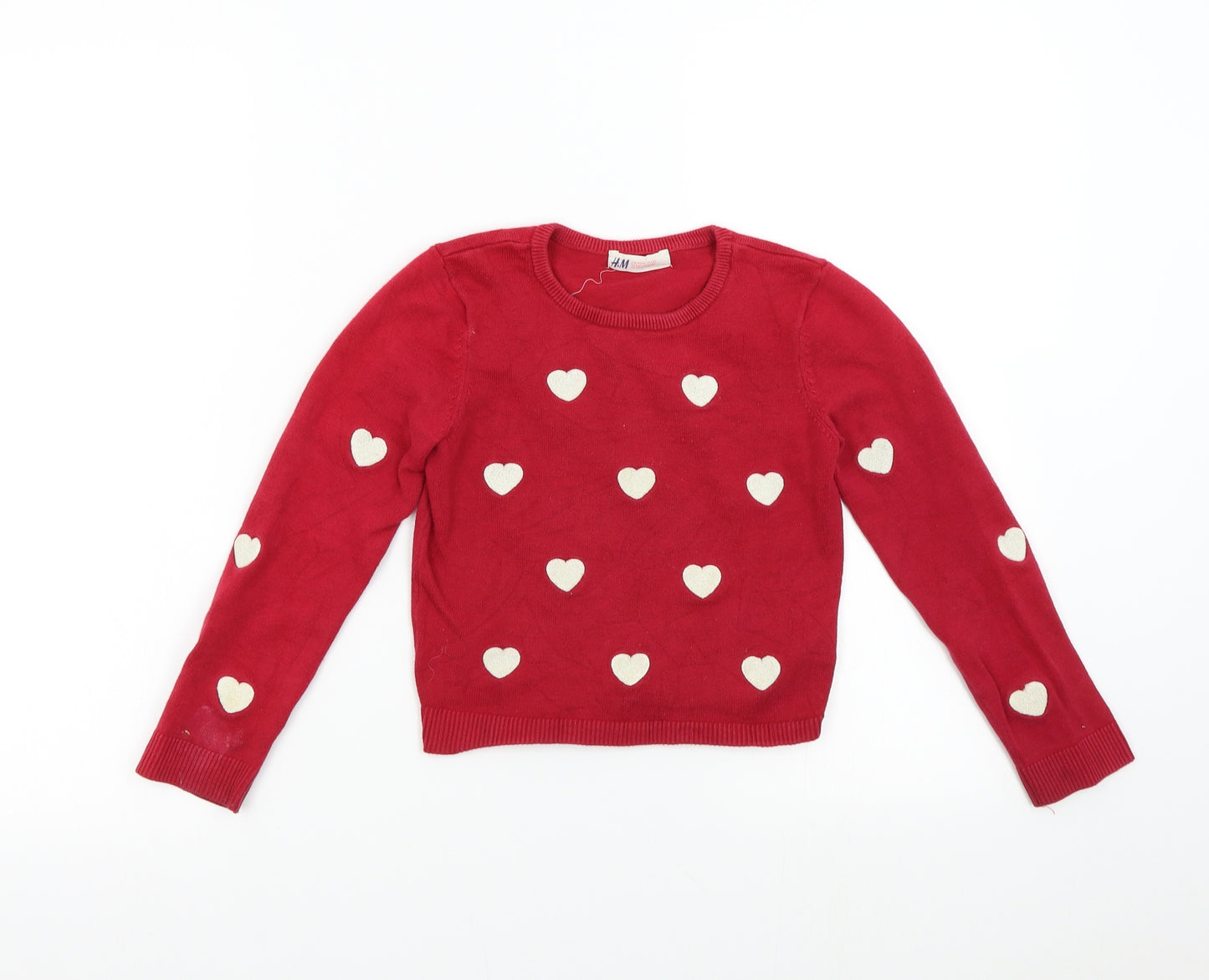 H&M Girls Red  Knit Pullover Jumper Size 4-5 Years  - Hearts