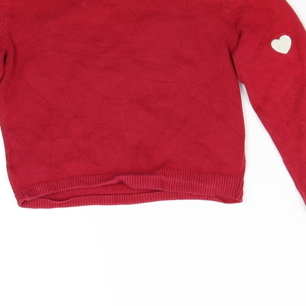H&M Girls Red  Knit Pullover Jumper Size 4-5 Years  - Hearts