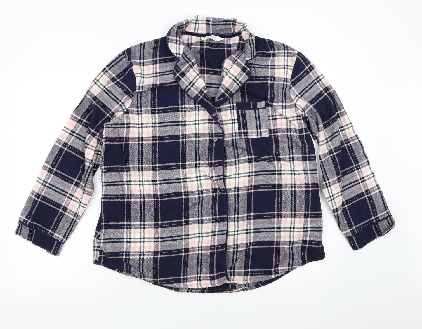 M&S Womens Multicoloured Check Flannel Top Pyjama Top Size 16