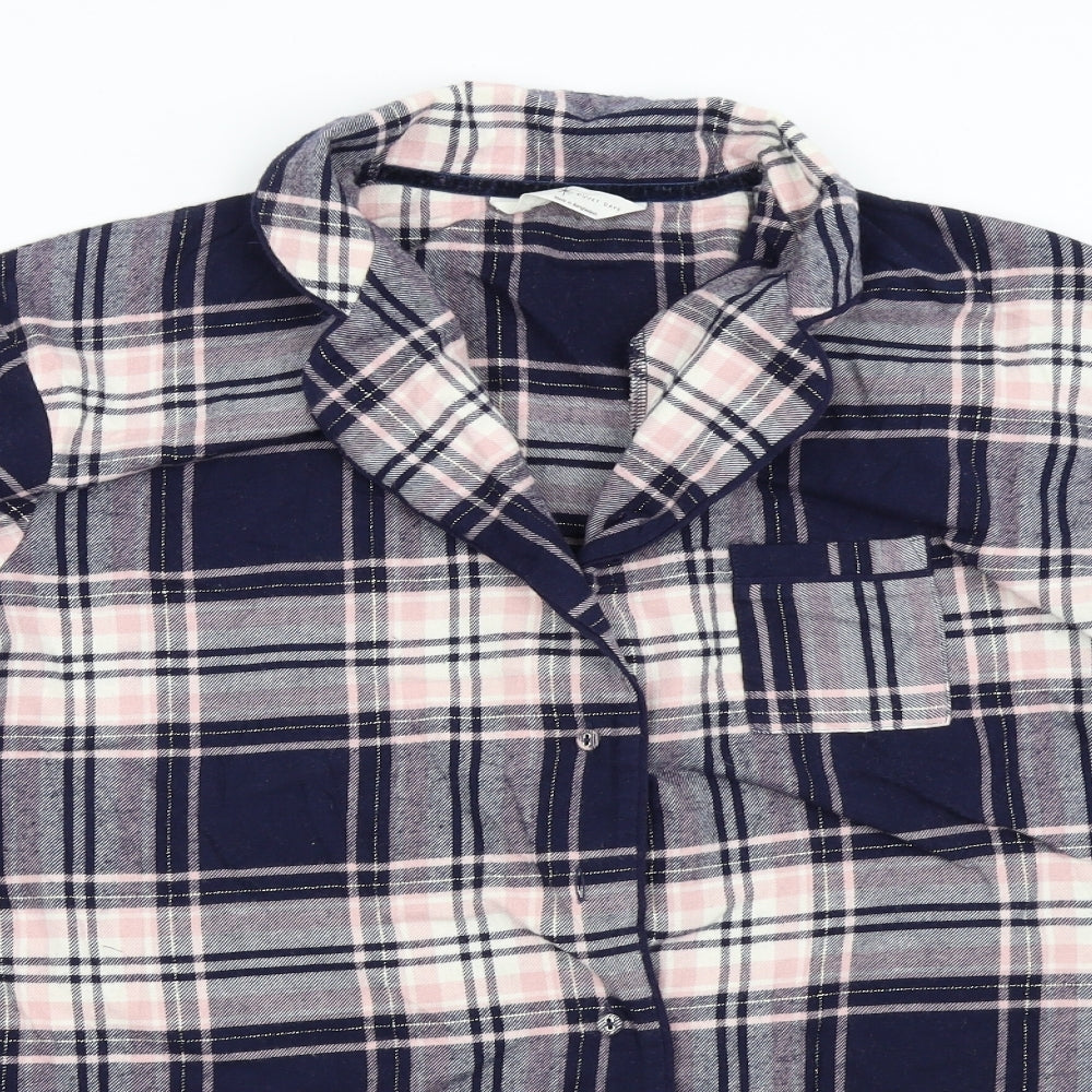 M&S Womens Multicoloured Check Flannel Top Pyjama Top Size 16