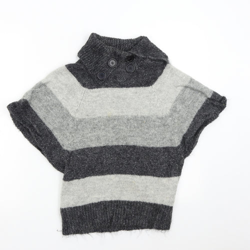 New Look Womens Grey Striped Knit Pullover Jumper Size 10