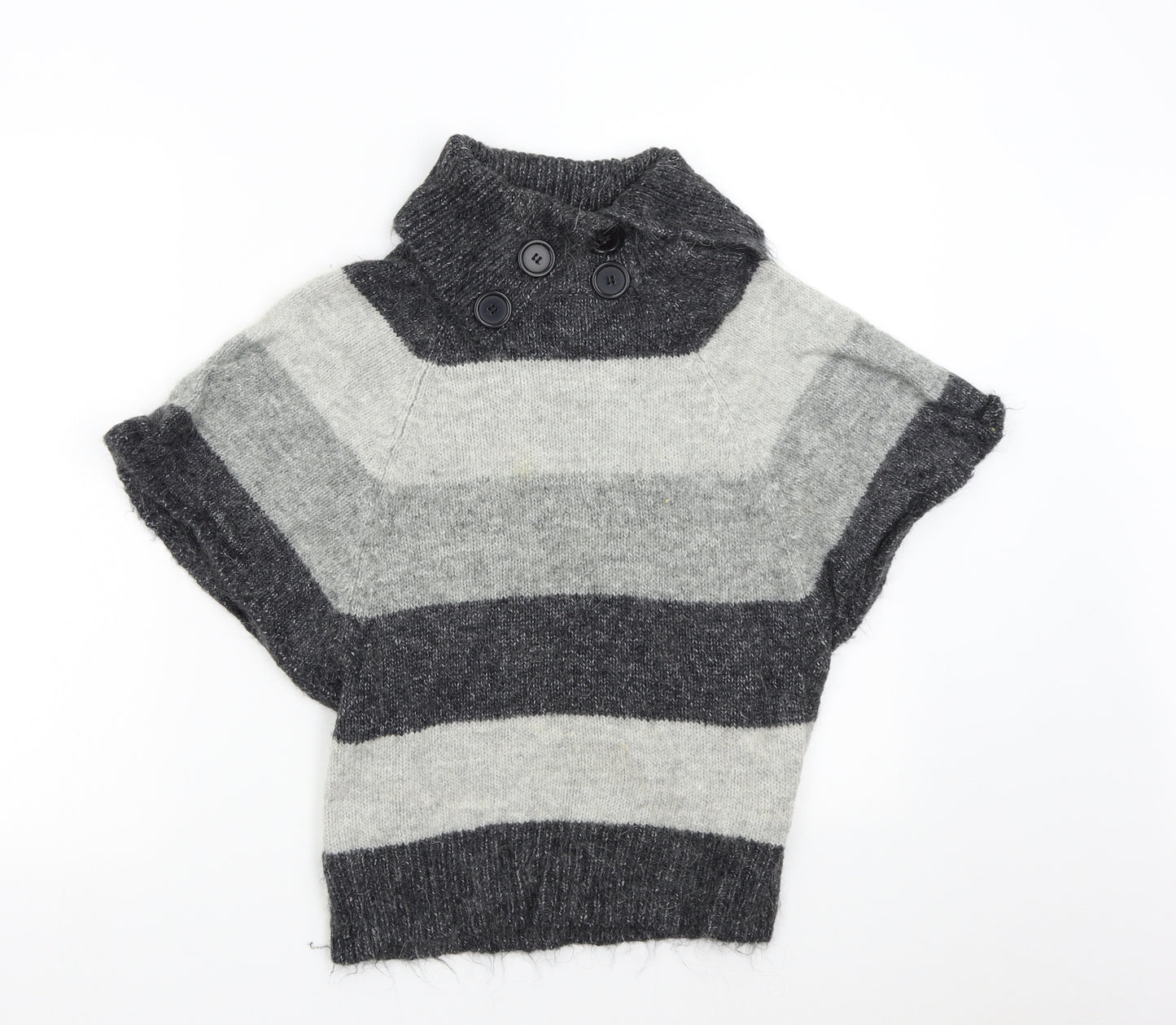 New Look Womens Grey Striped Knit Pullover Jumper Size 10