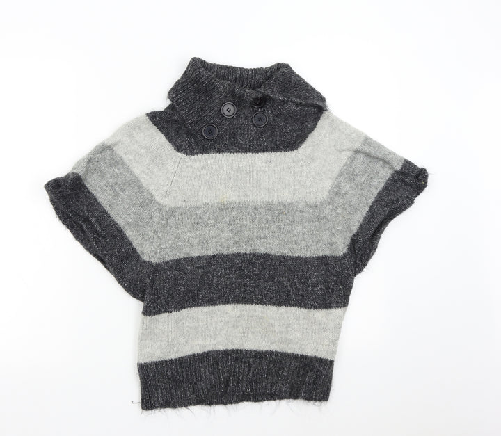 New Look Womens Grey Striped Knit Pullover Jumper Size 10