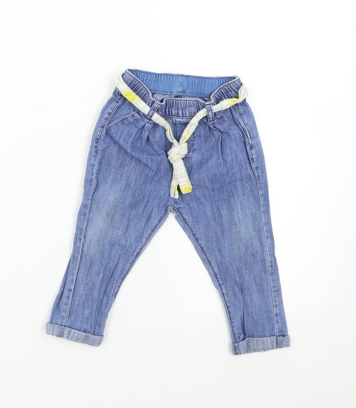 M&S Baby Blue  Denim Sweatpants Jeans Size 9-12 Months