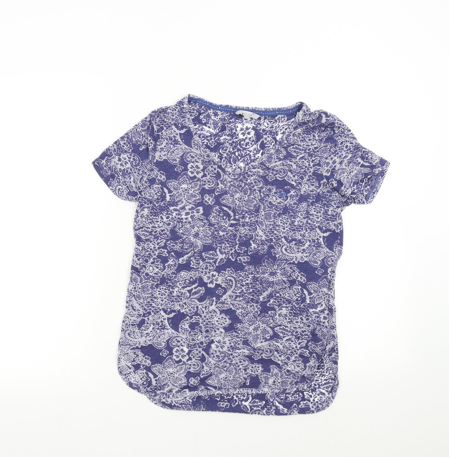 M&S Womens Blue Floral  Basic T-Shirt Size 8