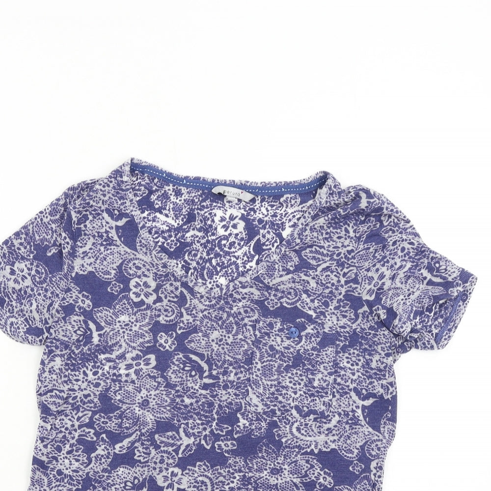 M&S Womens Blue Floral  Basic T-Shirt Size 8