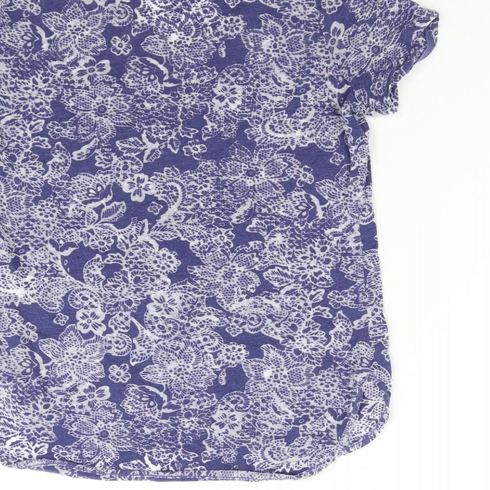 M&S Womens Blue Floral  Basic T-Shirt Size 8