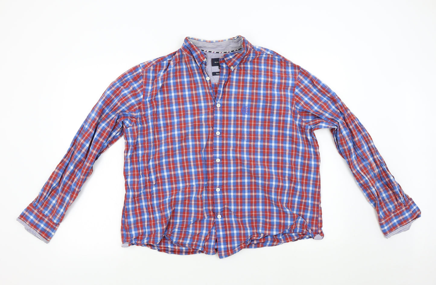 M&S Mens Blue Check   Button-Up Size 2XL