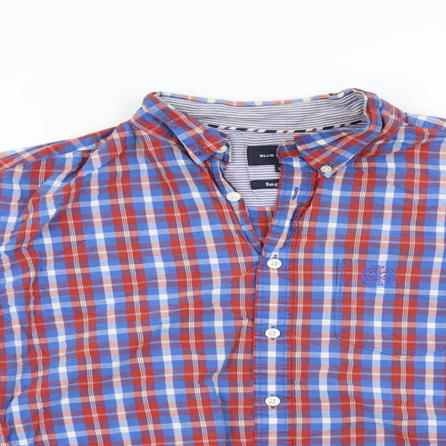M&S Mens Blue Check   Button-Up Size 2XL