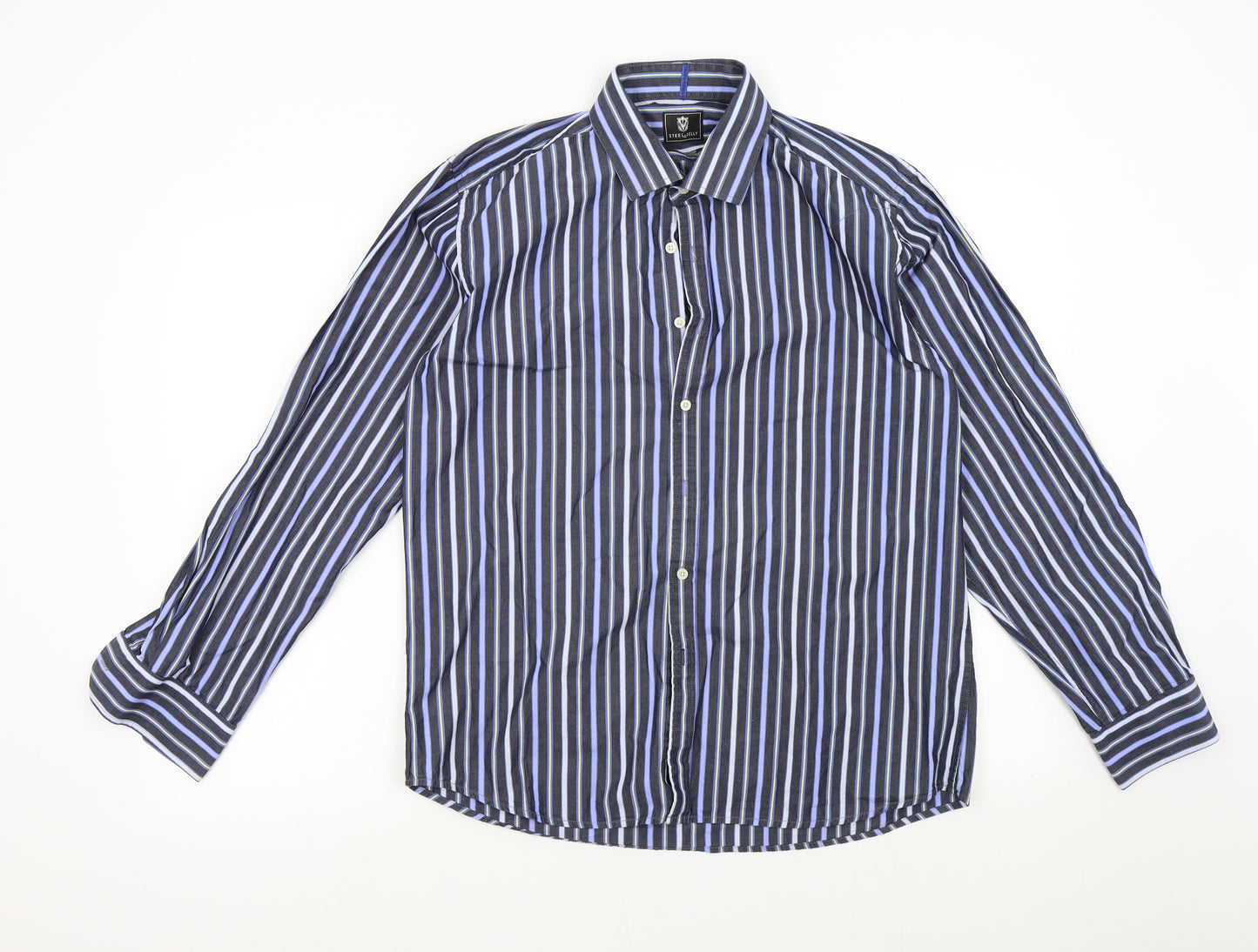 Steel & Jelly Mens Blue Striped   Dress Shirt Size 42