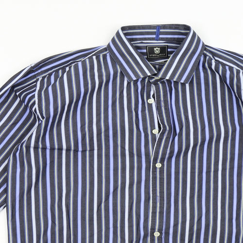 Steel & Jelly Mens Blue Striped   Dress Shirt Size 42