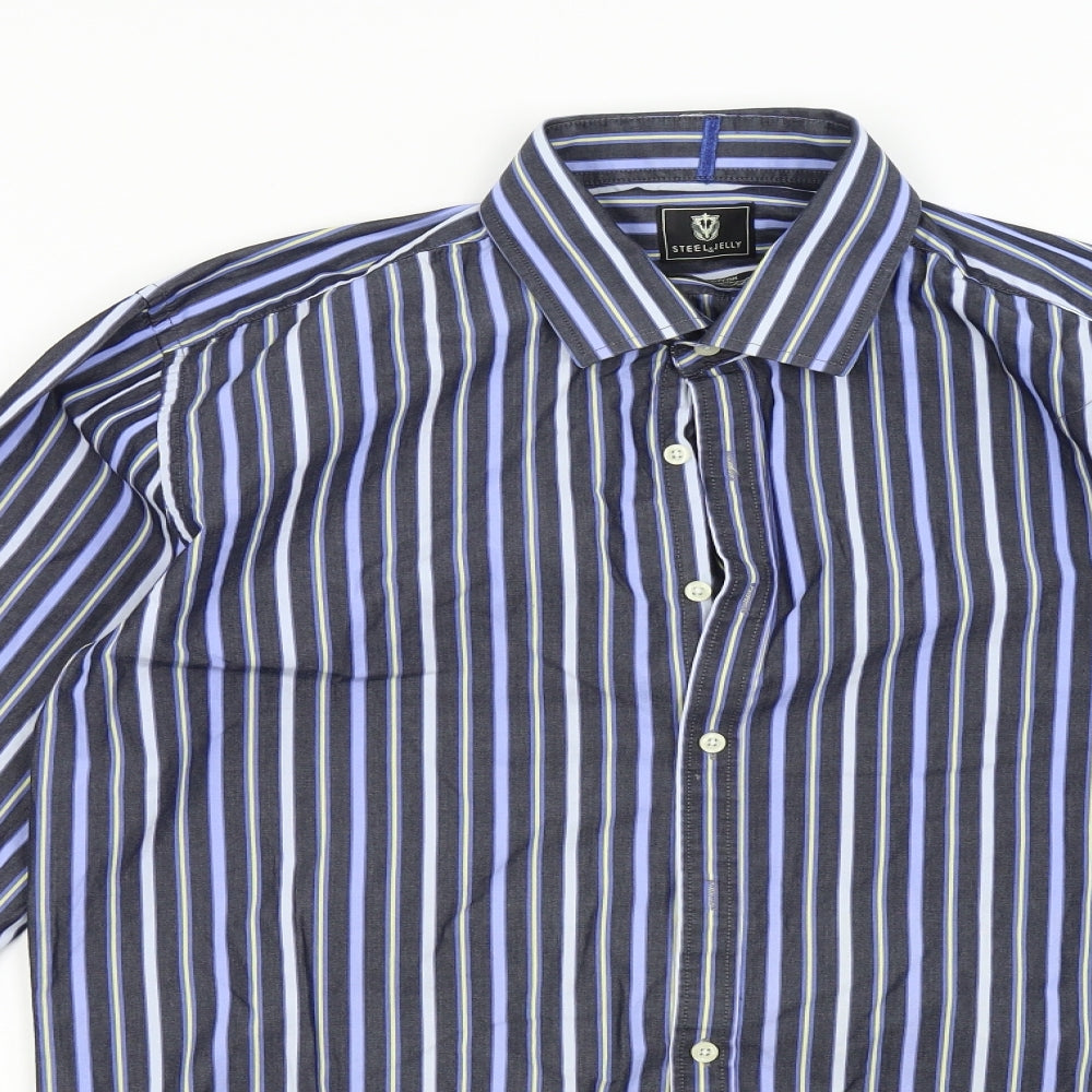 Steel & Jelly Mens Blue Striped   Dress Shirt Size 42