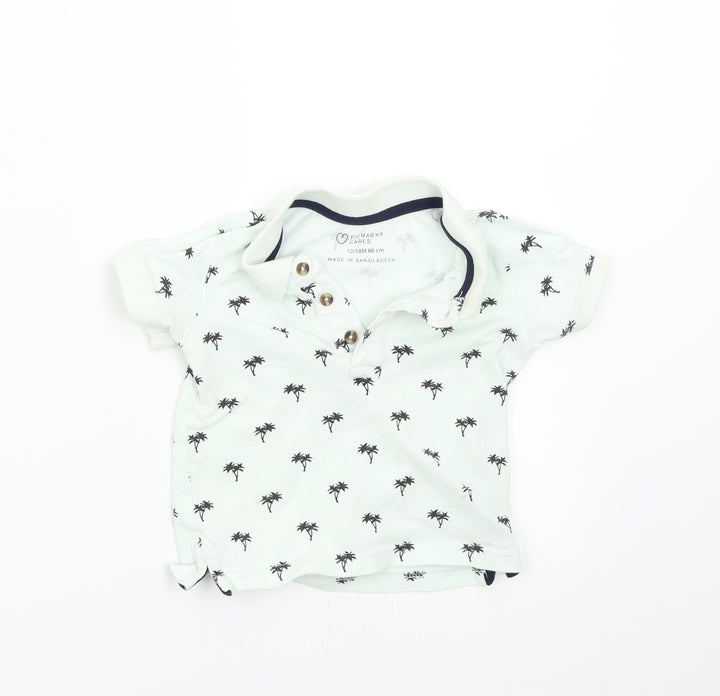 Primark Baby Green   Basic Polo Size 12-18 Months  - Palm Trees