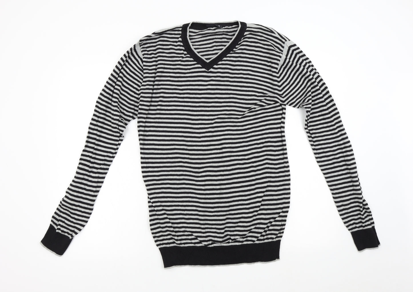 Primark Mens Grey Striped Knit Pullover Jumper Size XL