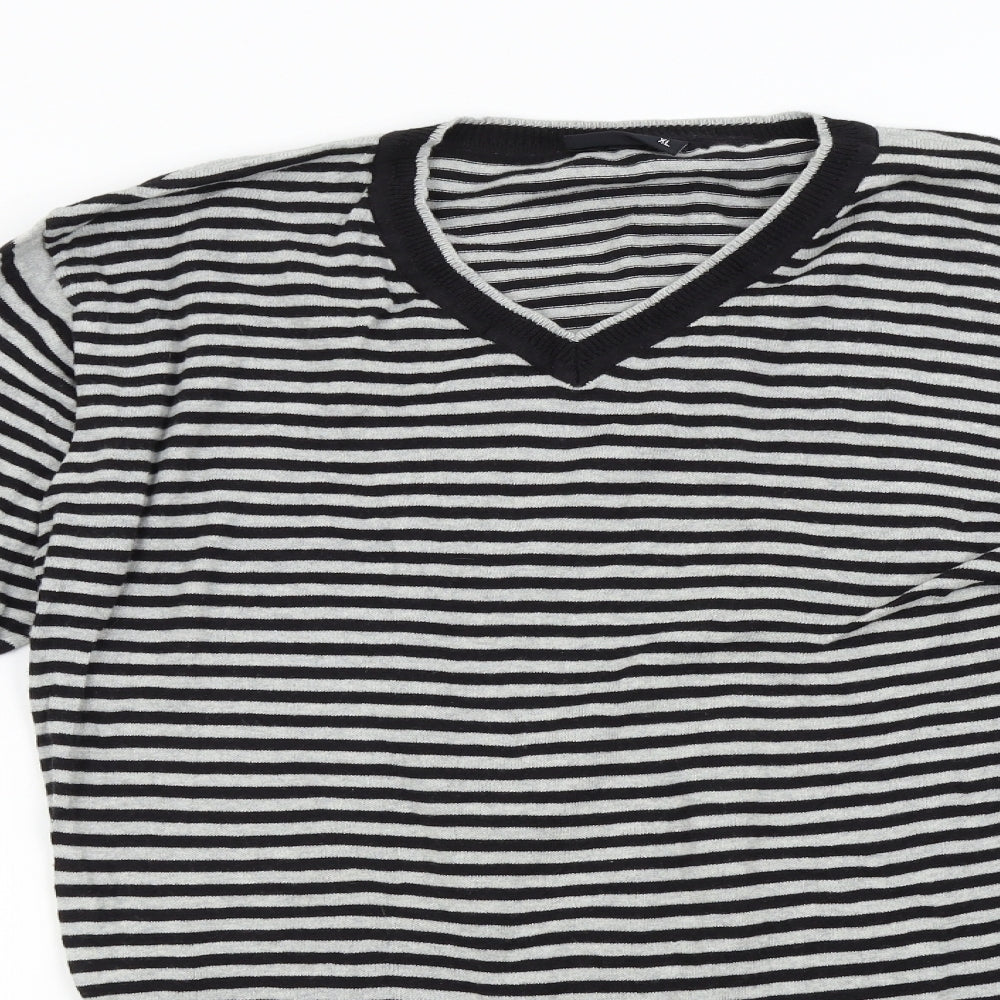 Primark Mens Grey Striped Knit Pullover Jumper Size XL