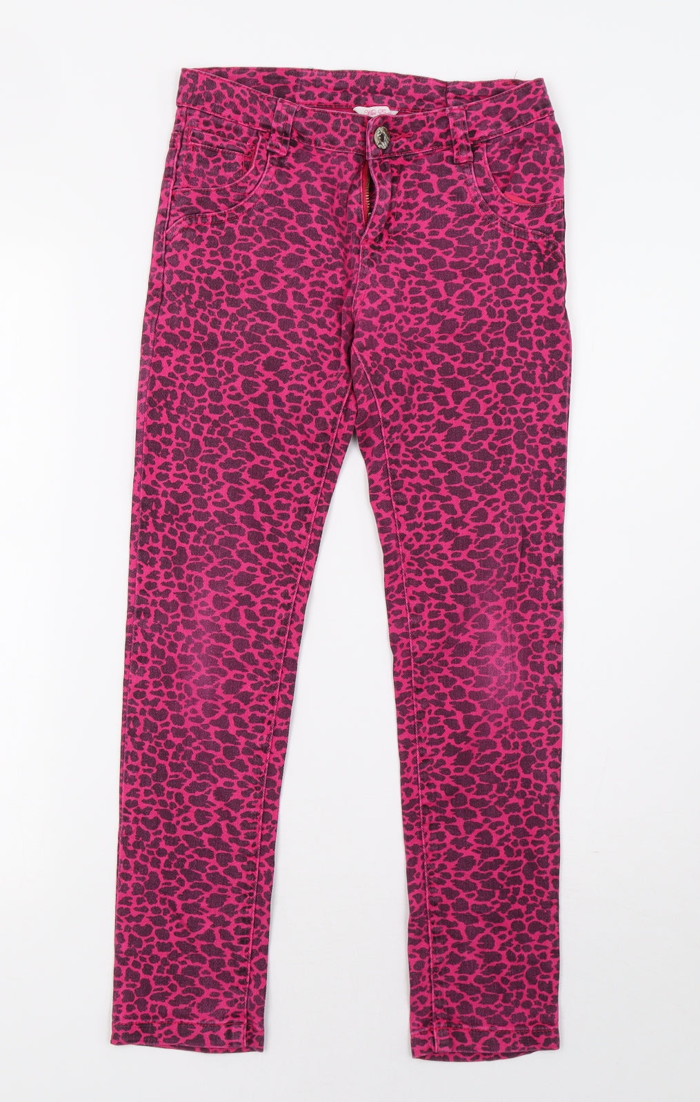 Miss Evie Girls Pink Animal Print Denim Straight Jeans Size 11-12 Years