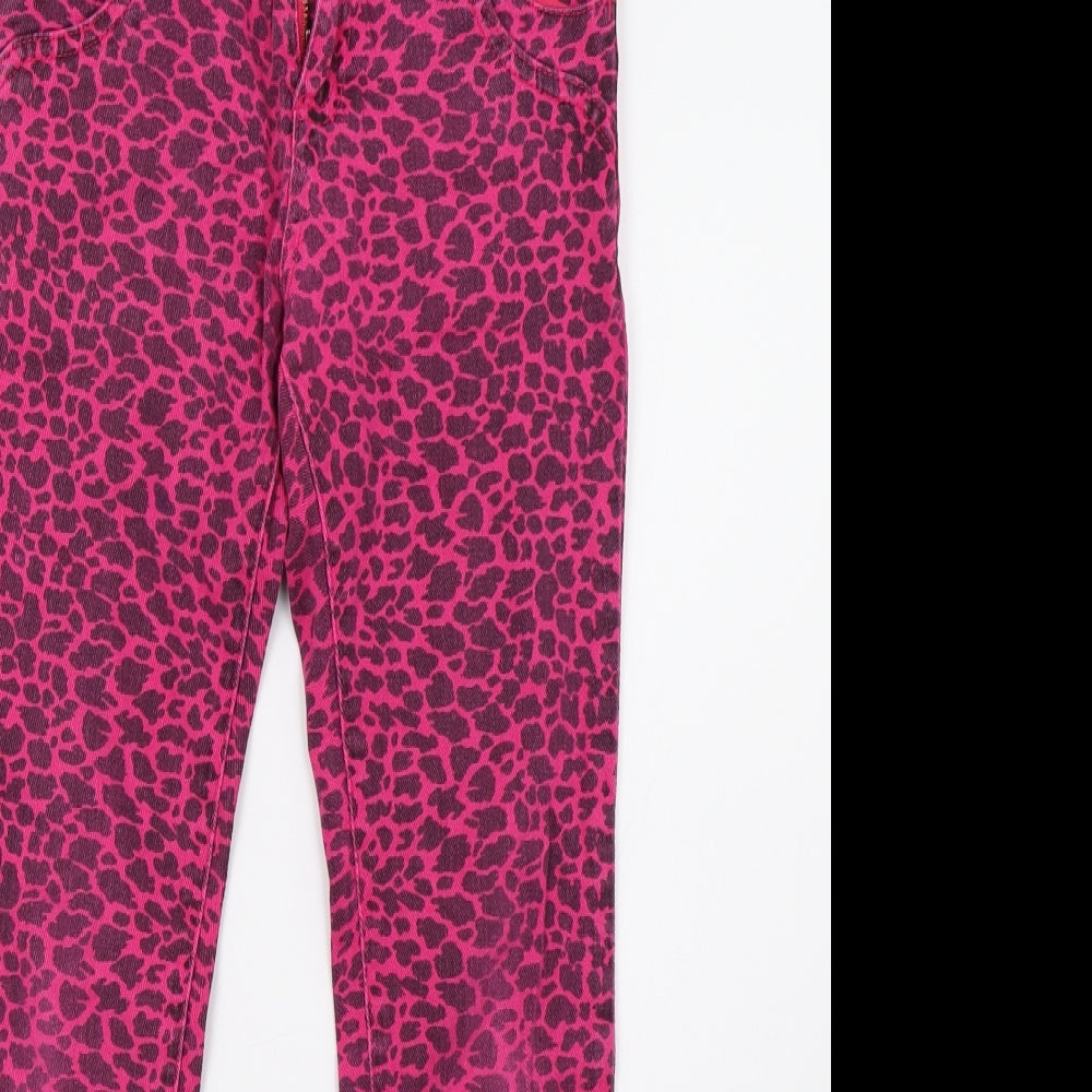 Miss Evie Girls Pink Animal Print Denim Straight Jeans Size 11-12 Years
