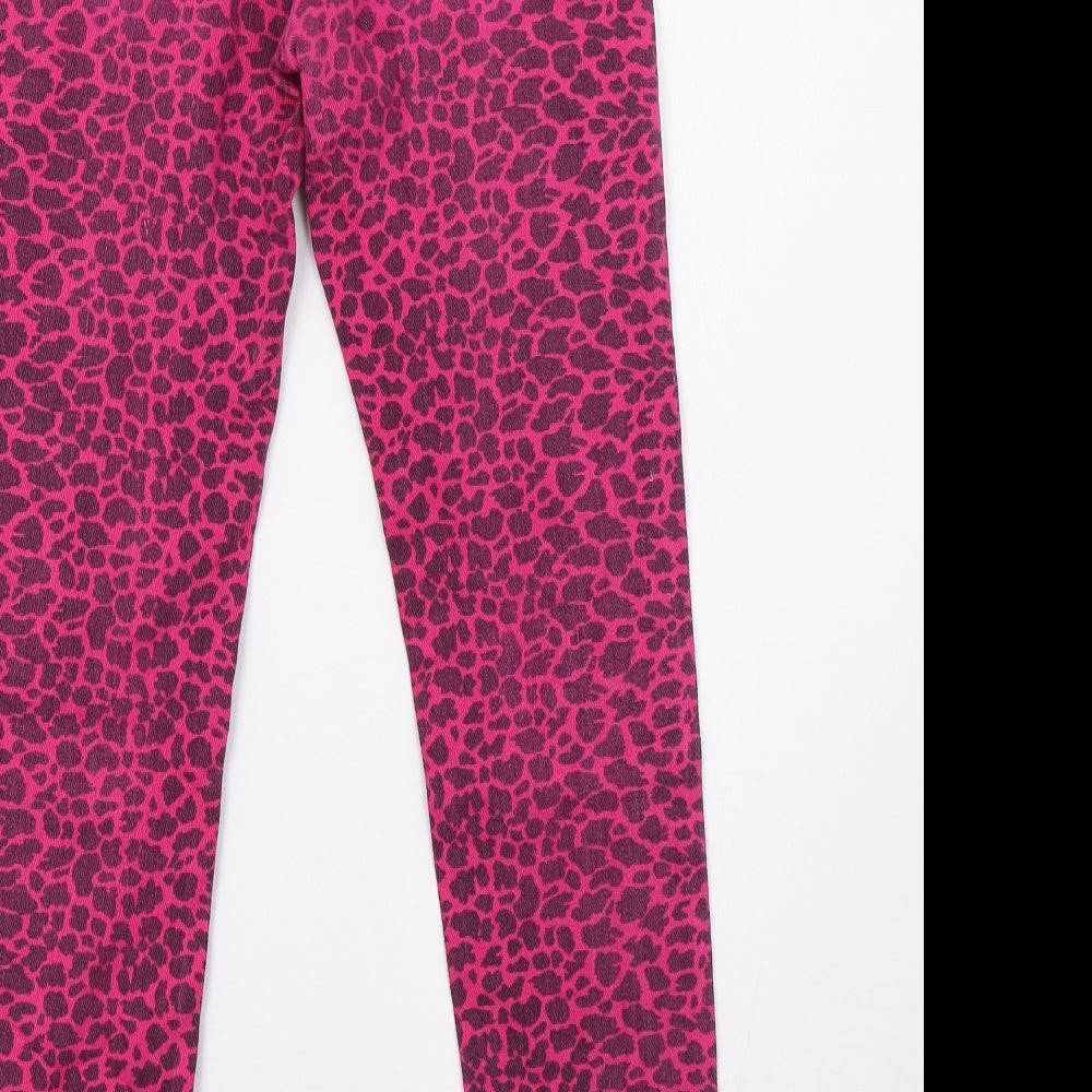 Miss Evie Girls Pink Animal Print Denim Straight Jeans Size 11-12 Years